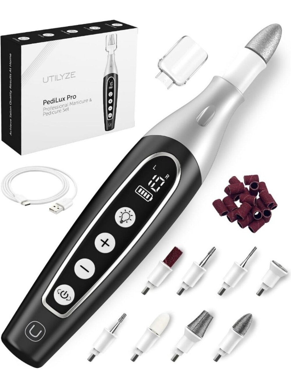 Professional Electric Nail File & Grinder Kit for Manicure & Pedicure, Cordless